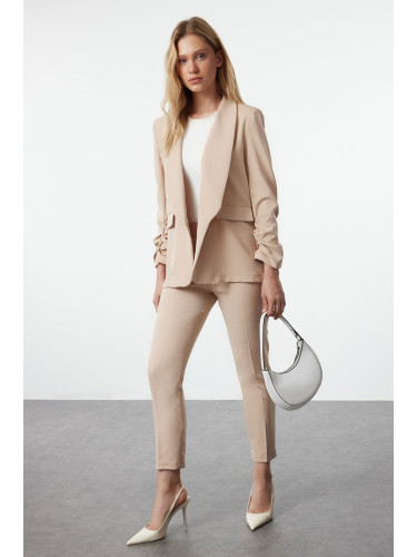 Trendyol Beige Woven Trousers Blazer Jacket Bottom-Top Set