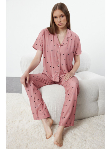 Trendyol Dusty Rose Heart Knitted Pajamas Set