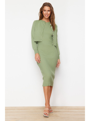 Trendyol Mint Midi Knitwear Basic Cardigan Dress