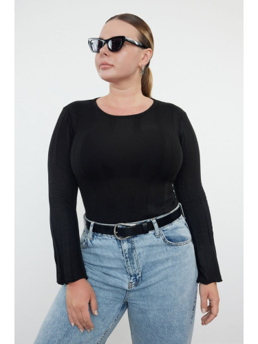 Trendyol Curve Black Crew Neck Ribbed Fine Knitwear Sweater