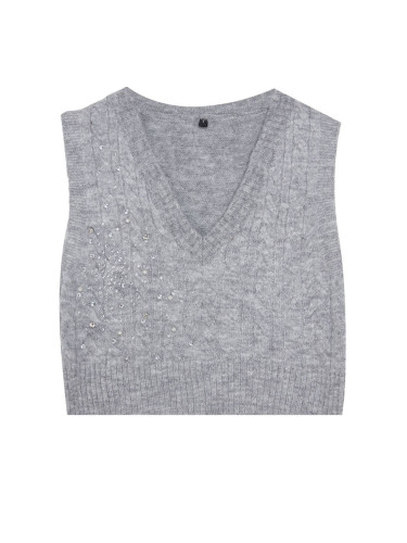Trendyol Limited Edition Gray Soft Textured Pearl Detailed Knitwear Sweater