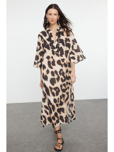 Trendyol Leopard Patterned Maxi Woven Kimono & Caftan