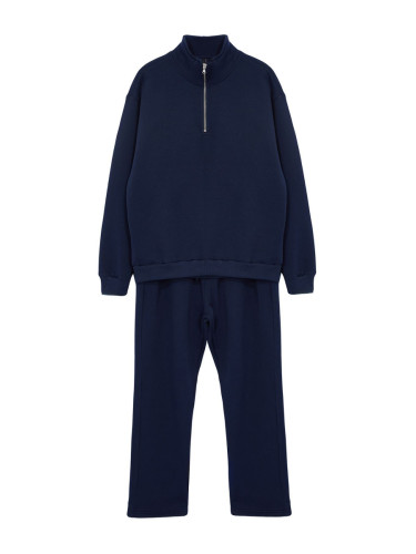 Trendyol Navy Blue Oversize/Wide Cut Stand Collar Zippered Basic Tracksuit Set