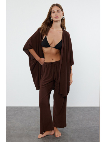 Trendyol Brown Woven Crepe Kimono Trouser Set