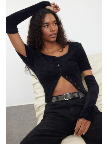 Trendyol Black Shaggy Knitwear Cardigan