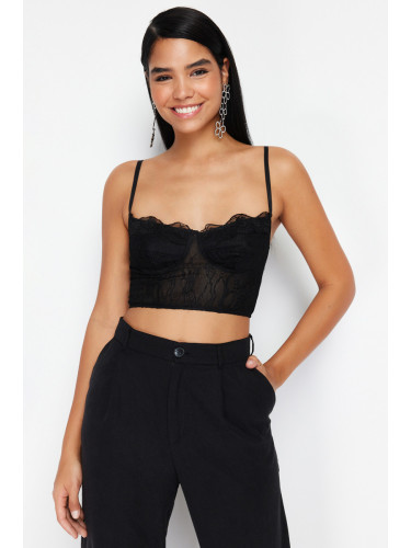 Trendyol Black Crop Corset Detailed Knitted Bustier