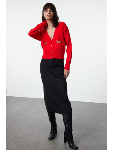 Trendyol Red Accessory Detailed Knitwear Cardigan
