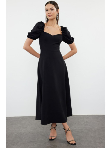 Trendyol Black A-Cut Balloon Sleeve Detailed Woven Elegant Evening Dress