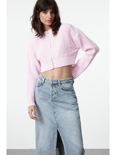 Trendyol Pink Crop Wadding Detailed Knitwear Cardigan