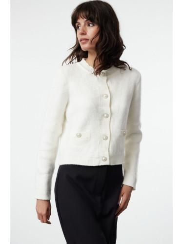 Trendyol Ecru Crop Soft Textured Jacket Look Knitwear Cardigan