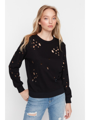 Trendyol Black Laser Cut Detailed Knitted Thin Sweatshirt