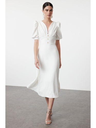 Trendyol White A-Cut Shiny Stone Woven Elegant Evening Dress