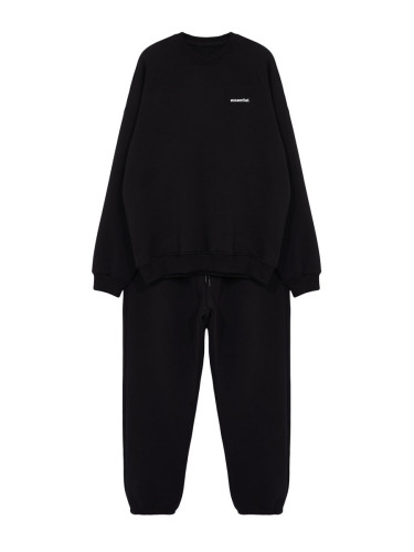 Trendyol Black Oversize/Wide Cut Text Printed Fleece/Warm Tracksuit