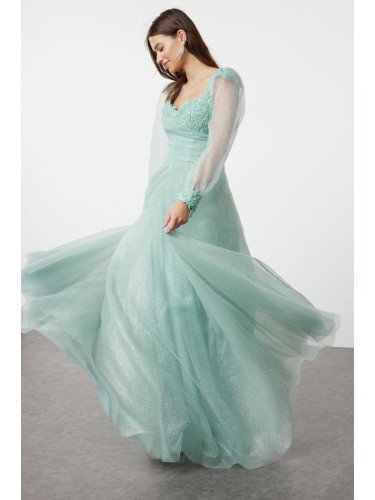 Trendyol Mint A-Cut Woven Long Elegant Evening Dress