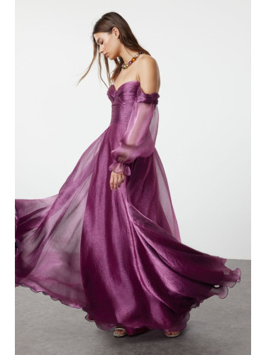 Trendyol Fuchsia Woven Tulle Long Elegant Evening Dress
