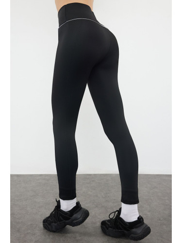 Trendyol Black Full Length Knitted Sports Leggings with Wide Waist Elastic and Reflective Detail