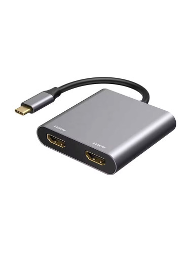 Преходник DeTech,  2в1, USB-C –2хHDMI, 4K, 30Hz, Сив - 17846