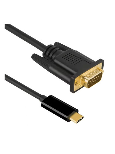 Кабел DeTech, USB-C – VGA, 1.8m, Черен - 18395