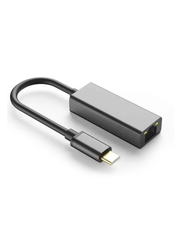 Мрежов адаптер DeTech USB C - RJ45, 1000Mbps, Сив - 17830