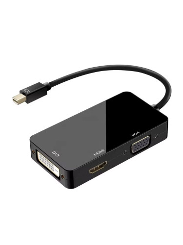 Преходник DeTech, Mini DisplayPort (Thunderbolt) - DVI, VGA, HDMI, Черен - 17859