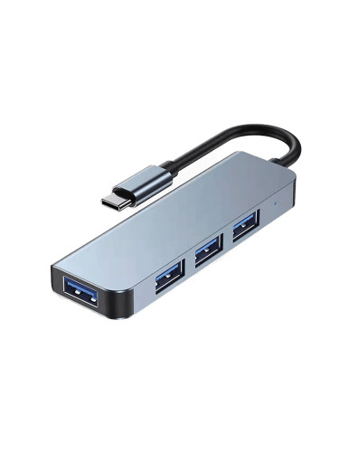 USB хъб DeTech, 4 порта, USB-C към 3хUSB2.0, 1xUSB3.0, Сив - 17849