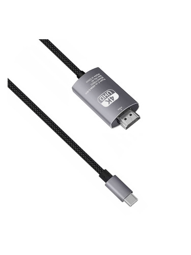 Кабел DeTech, USB-C – HDMI, 2.0m, 4K, 30Hz, С оплетка, Сив - 18393