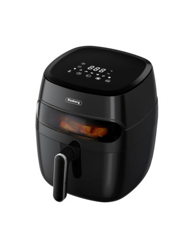 Фритюрник Air Fryer Rosberg R51980CA, 1350W, 5.2 л, LED дисплей, Горещ въздух, Таймер, До 200°C, Черен