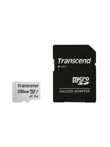 Карта памет 256GB microSDHC с адаптер, Transcend 300S, UHS-I U1, скорост на четене 100MB/sec, скорост на запис 40MB/sec