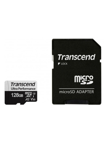 Карта памет 128GB microSDHC с адаптер, Transcend 340S, UHS-I U3, скорост на четене 160MB/sec, скорост на запис 125MB/sec