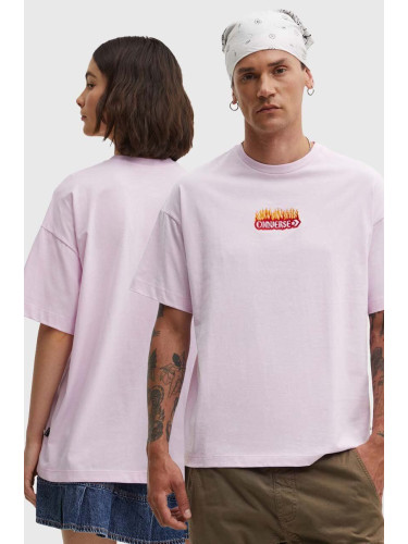 Памучна тениска Converse в розово с апликация 10026466-A03