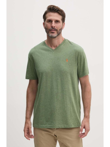 Памучна тениска Polo Ralph Lauren в зелено с меланжов десен 710671452