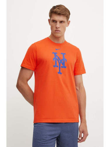 Памучна тениска Nike New York Mets в оранжево с принт