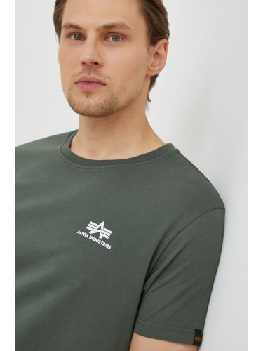 Памучна тениска Alpha Industries Basic T Small Logo в зелено с изчистен дизайн 188505.142