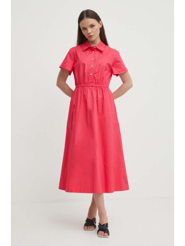 Памучна рокля United Colors of Benetton в розово среднодълга разкроена