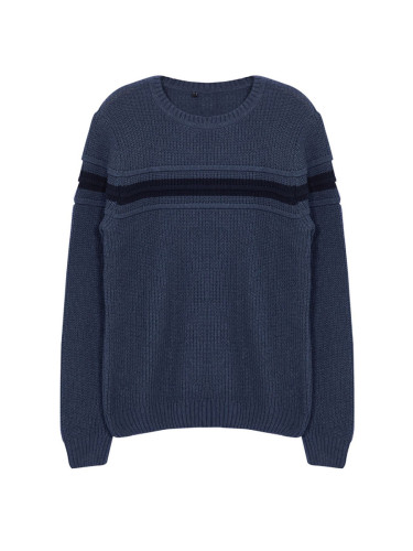 Trendyol Indigo Slim Crew Neck Striped Knitwear Sweater