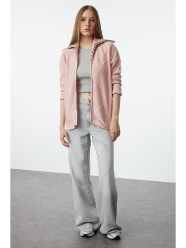 Trendyol Pink Soft Textured Hooded Knitwear Cardigan