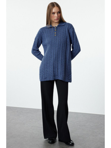 Trendyol Blue Braided Knitwear Sweater