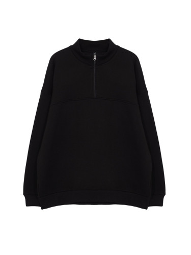 Trendyol Plus Size Black Oversize/Wide Cut Zippered Sweatshirt