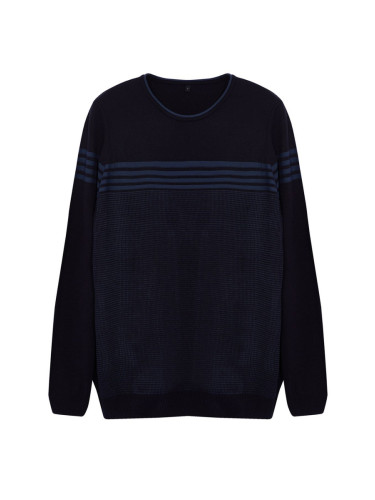 Trendyol Navy Blue Slim Crew Neck Striped Knitwear Sweater