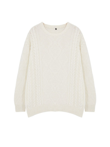 Trendyol White Oversize Wide Fit Crew Neck Braided Knitwear Sweater