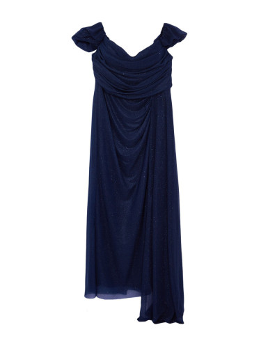 Trendyol Curve Navy Blue Low Sleeve Stylish Knitted Plus Size Evening & Graduation Dress