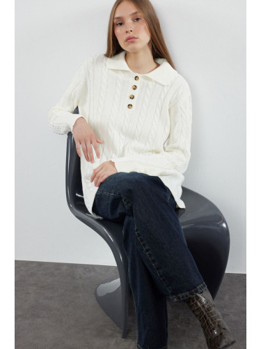 Trendyol Cream Hair Braided Knitwear Sweater