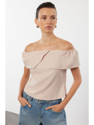 Trendyol Beige Off Shoulder Fitted Woven Blouse