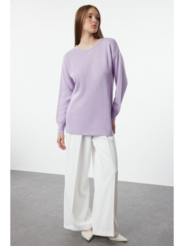 Trendyol Lilac Collar Pearled Knitwear Sweater