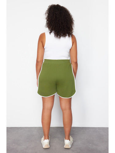 Trendyol Curve Khaki Printed Piping Detailed Knitted Shorts & Bermuda