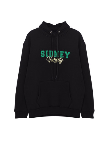 Trendyol Black Oversize/Wide Cut Letter Printed Hooded Sweatshirt