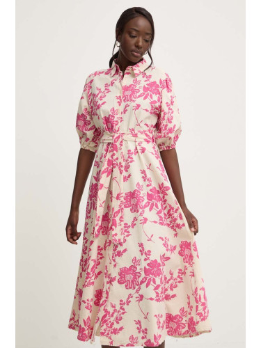 Памучна рокля Answear Lab в розово среднодълга разкроена