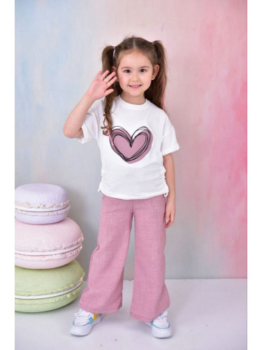 Комплект от 2 части - блуза и панталон в пепел от рози със сърце