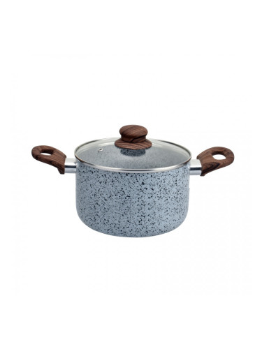 Тенджера Oliver Voltz Siena OV51318J24D, 24 см, 5.6 л, Дълбока, Мраморно покритие, Индукция, Меки дръжки, Сив/кафяв