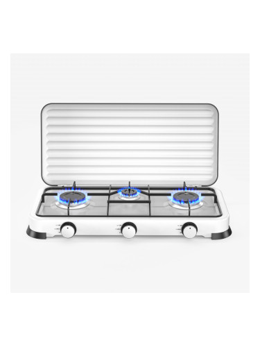 Троен газов котлон с капак Rosberg R51454D3, 2x2.2kWh 1x1kWh, 30 mbar, Въглеродна стомана, Бял
